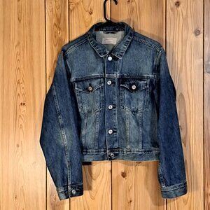XL EVERLANE SHRUNKEN DENIM JACKET, COPPED DENIM JACKET